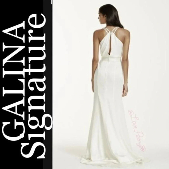 GALINA SIGNATURE Double Faced Satin Gown with Front Slit Detail - Picture 1 of 15